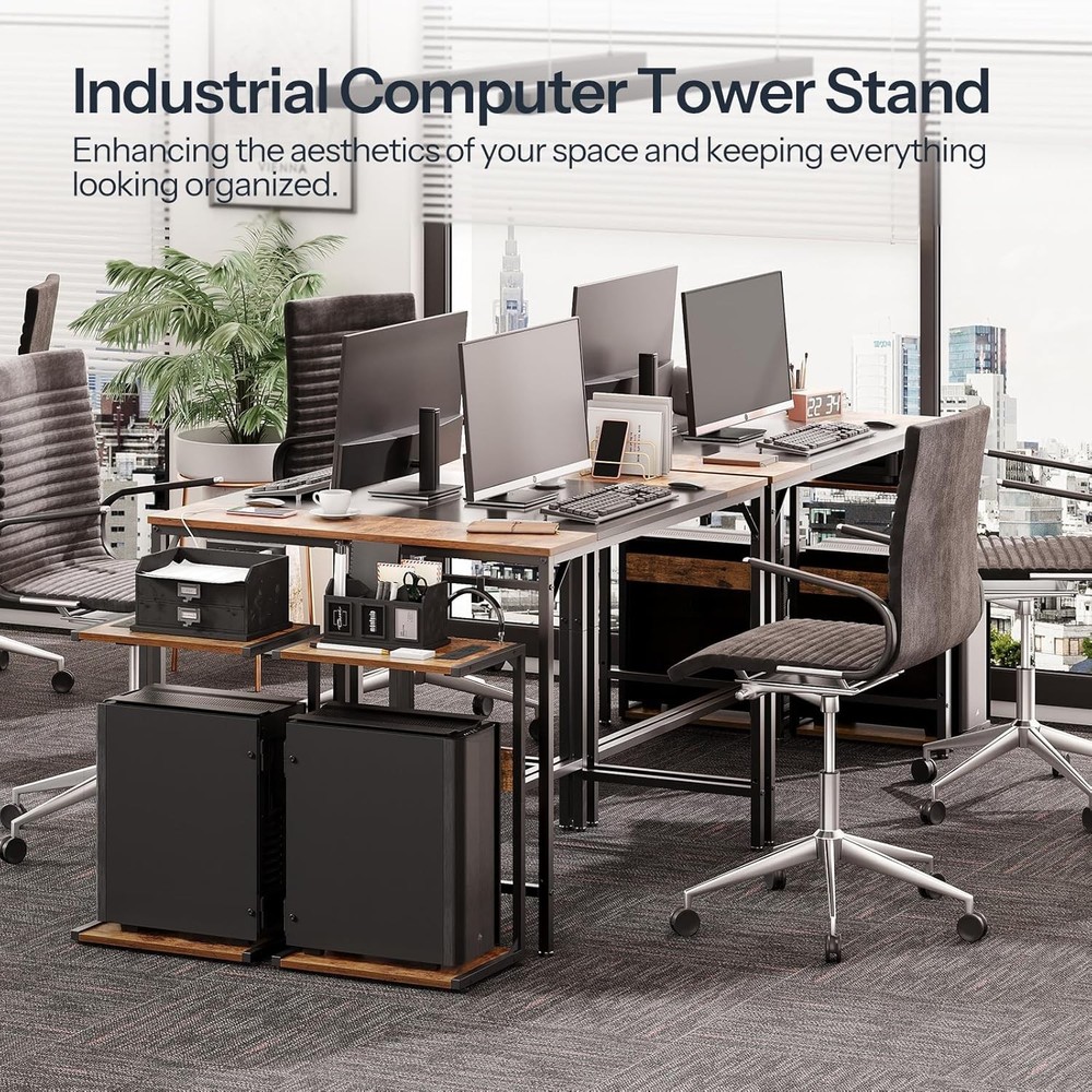 HOOBRO Computer Tower Stand, PC Stand with Charging Rustic Brown, Black