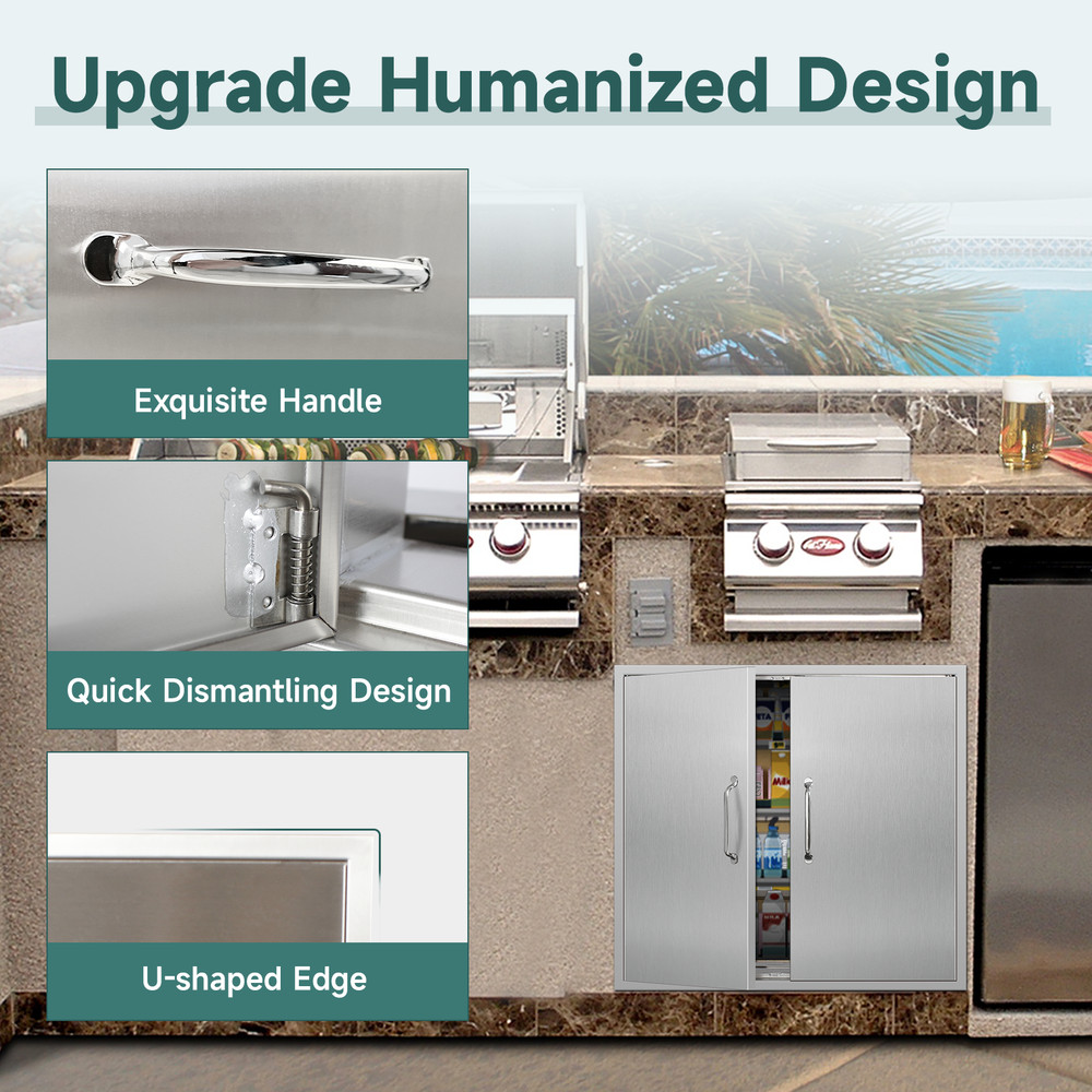 Stainless Outdoor Kitchen Doors with Handle Flush Mount Double Access Door