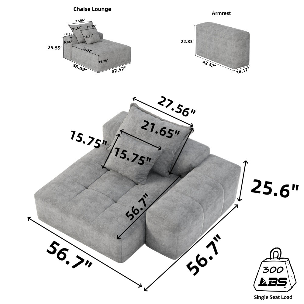 Modular Sectional Sofa, Chenille Fabric, No Assembly Required