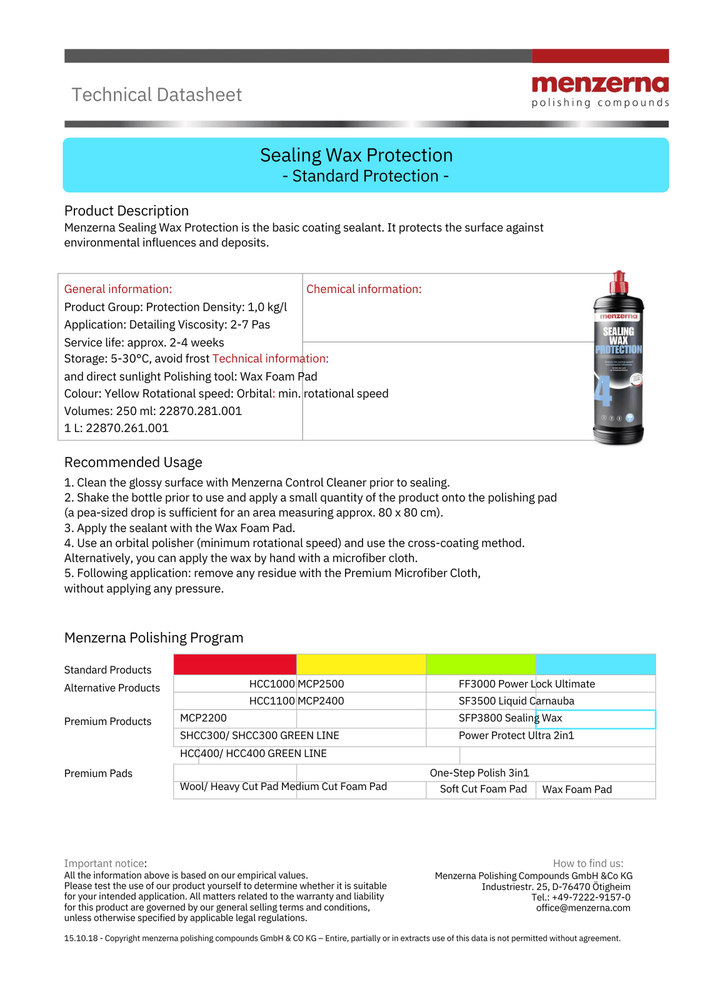 Menzerna Sealing Wax Protection