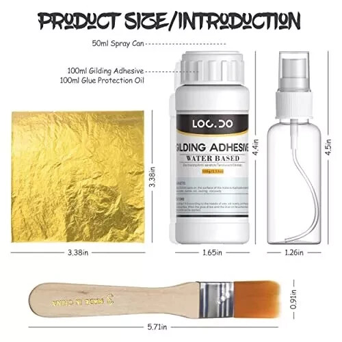 Gilding Adhesive 200ml Set, Water Based Adhesive and Protective Gold Leaf Kit