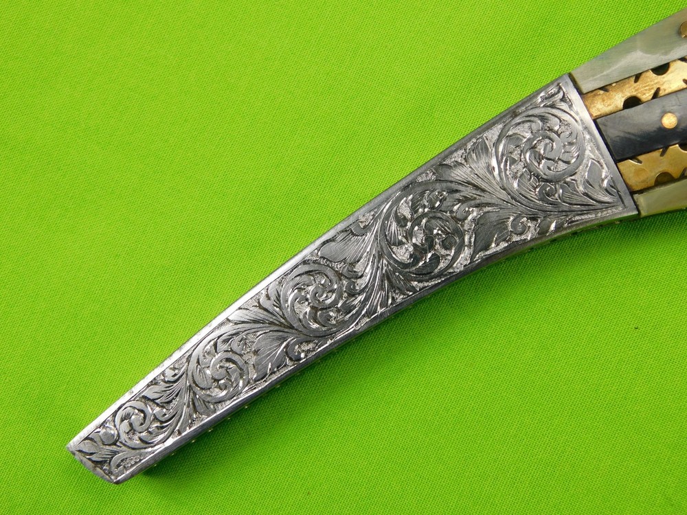 US Custom Made Huge Navaja Engraved Folding Knife