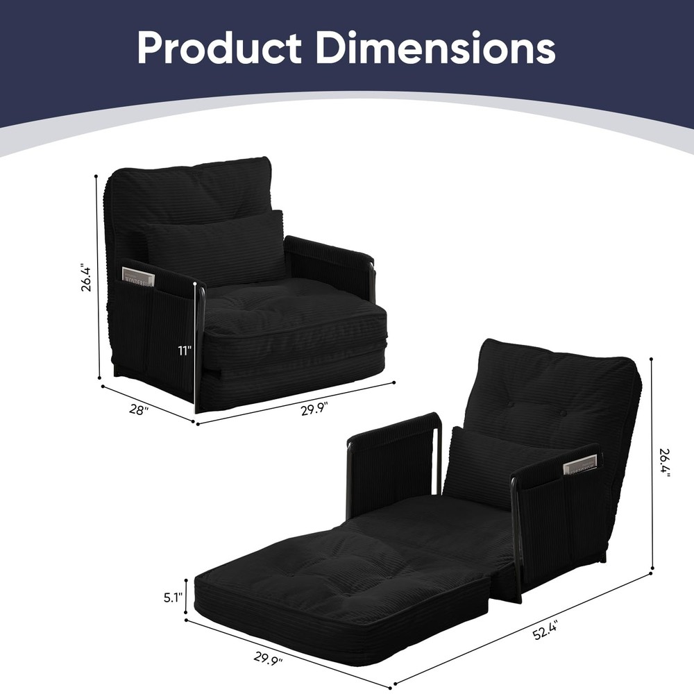 Foldable Floor Sofa with Pillow Adjustable Backrest Sleeper Bed Black Single