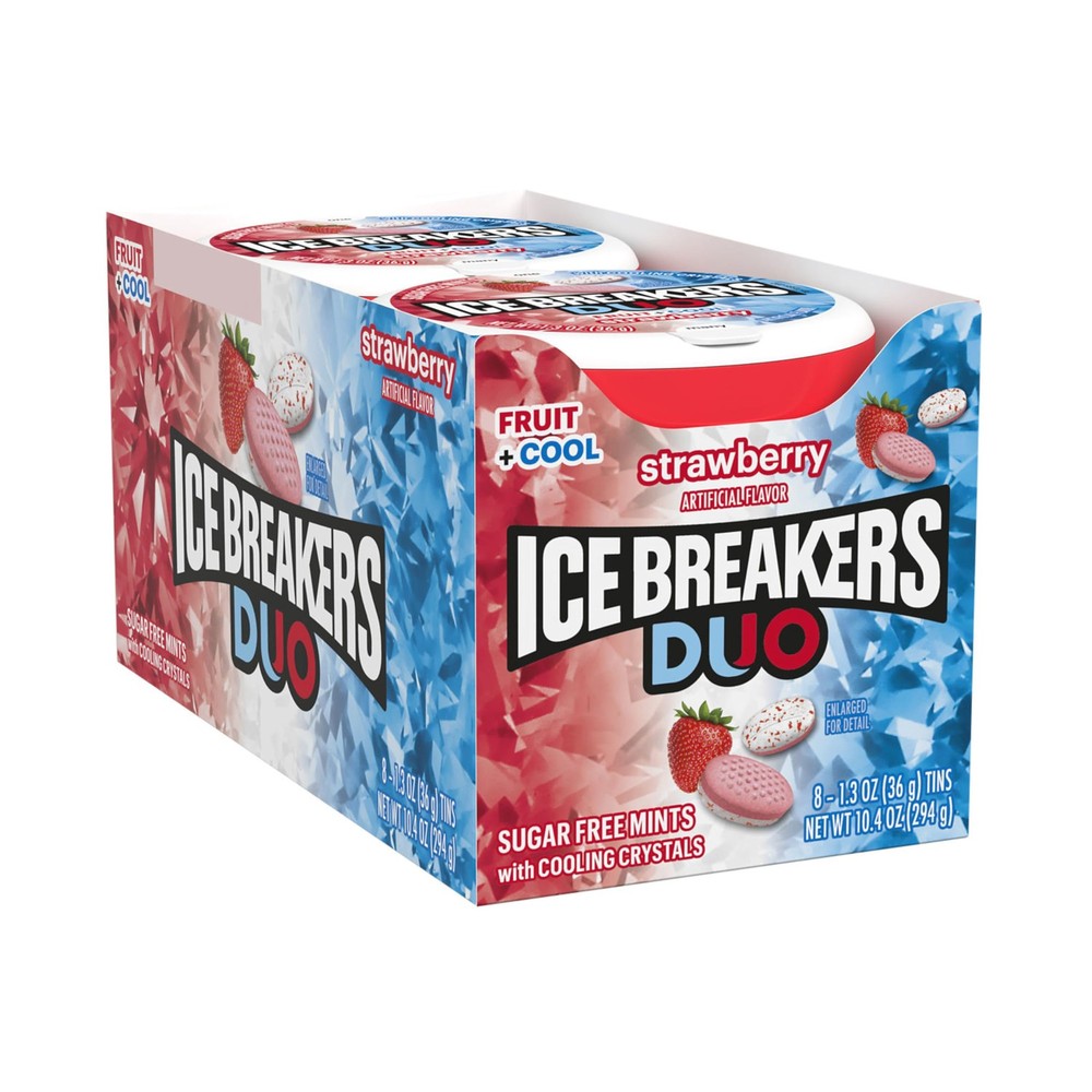 ICE BREAKERS Duo Fruit Plus Cool Strawberry Flavored Sugar Free Mints 8 Count