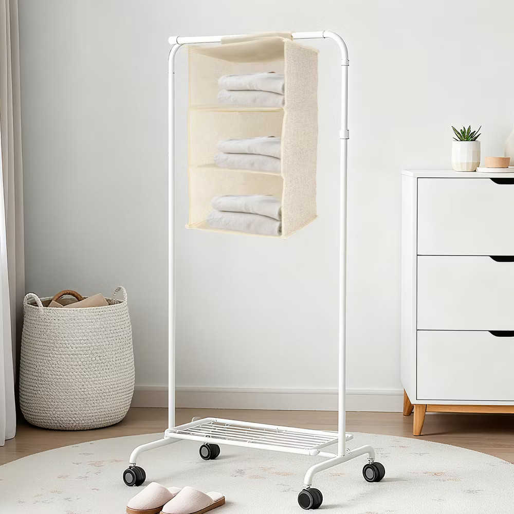 Unique Bargains Closet Organizer 1 Pc Beige Three-Tier