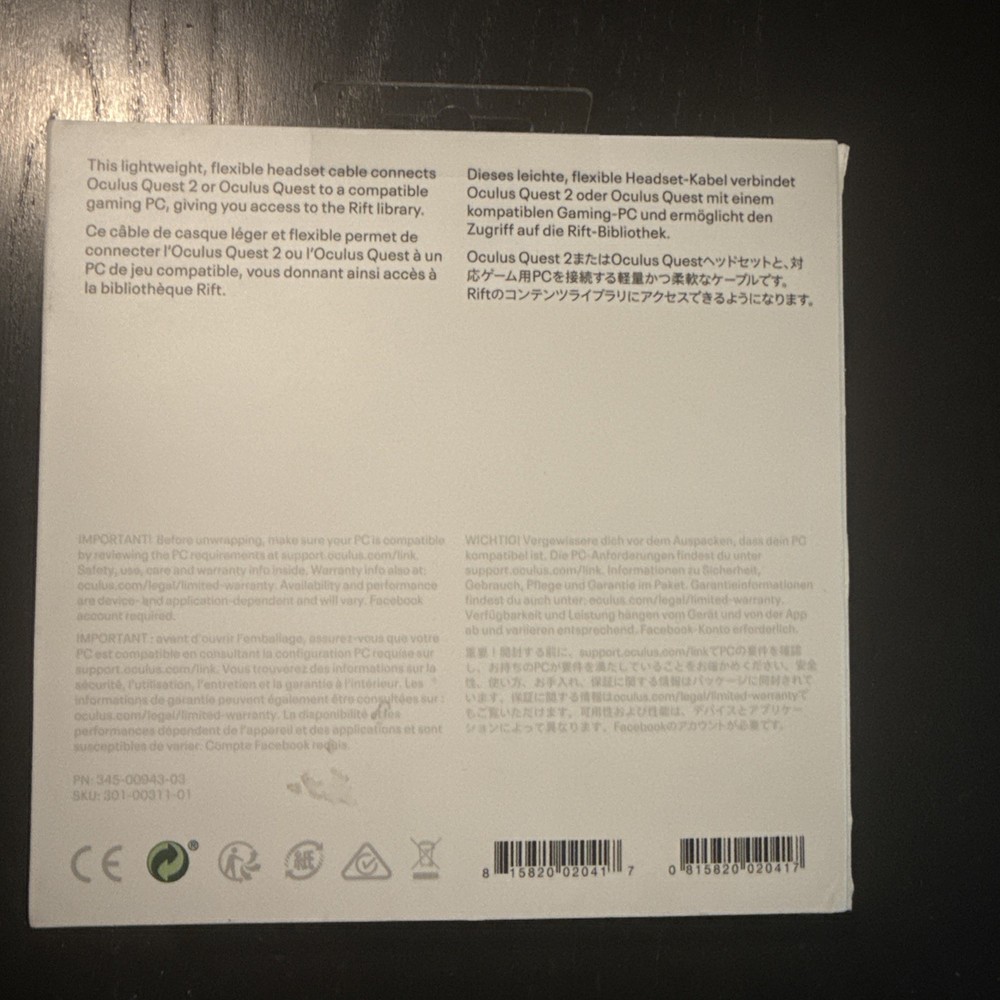 Authentic Oculus Link Virtual Reality Headset Cable for Quest 2 and Quest (5M)