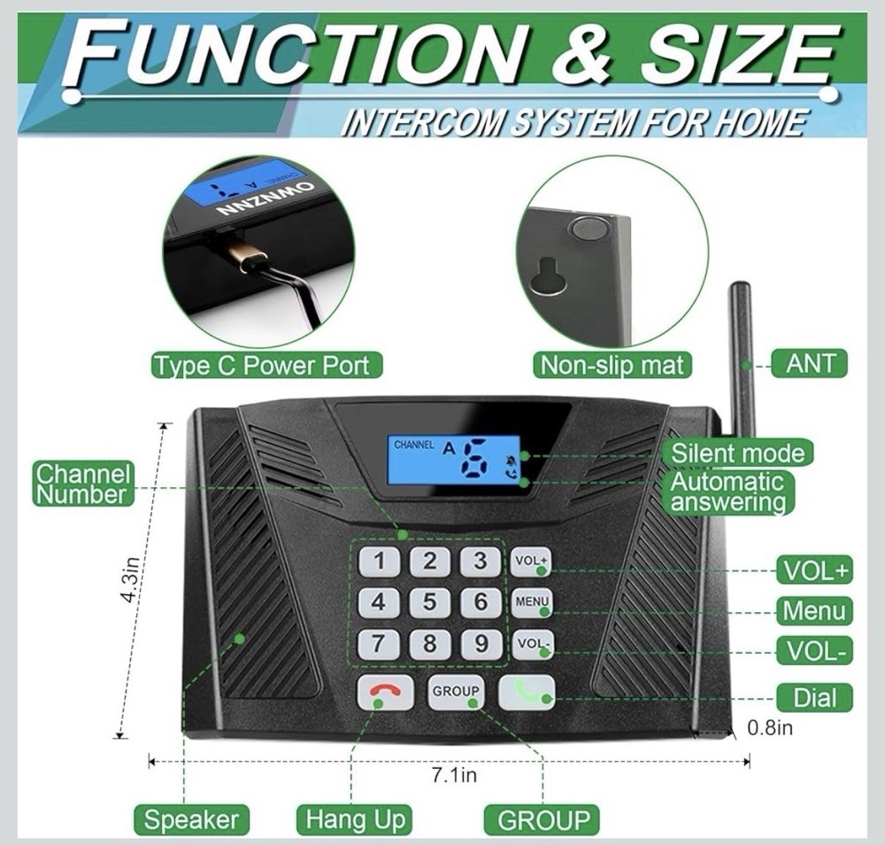 Intercoms Wireless Home Upgraded 5300ft Intercom 9 Channel 2 Code Full Duplex