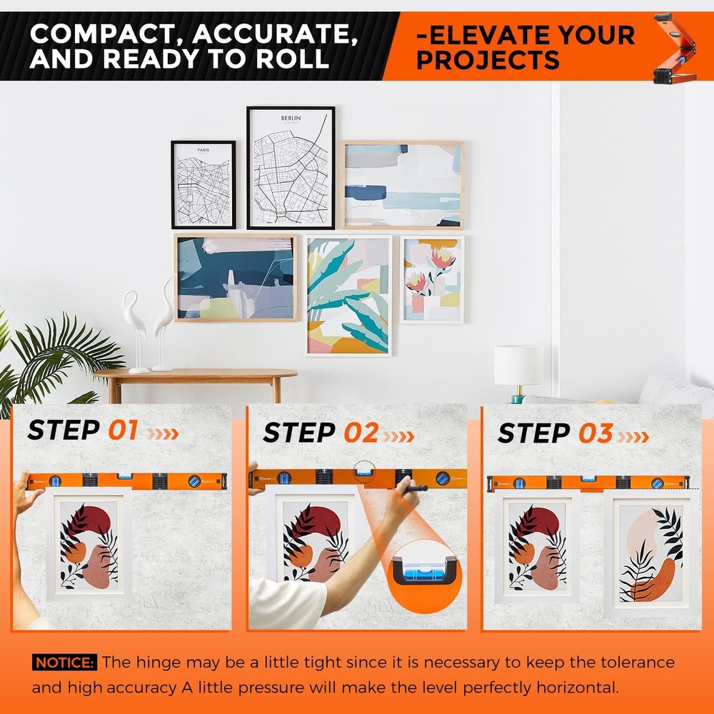 Multi-Function Folding Level, 24" Level Tool, Multi-Angle Measurement (45°/