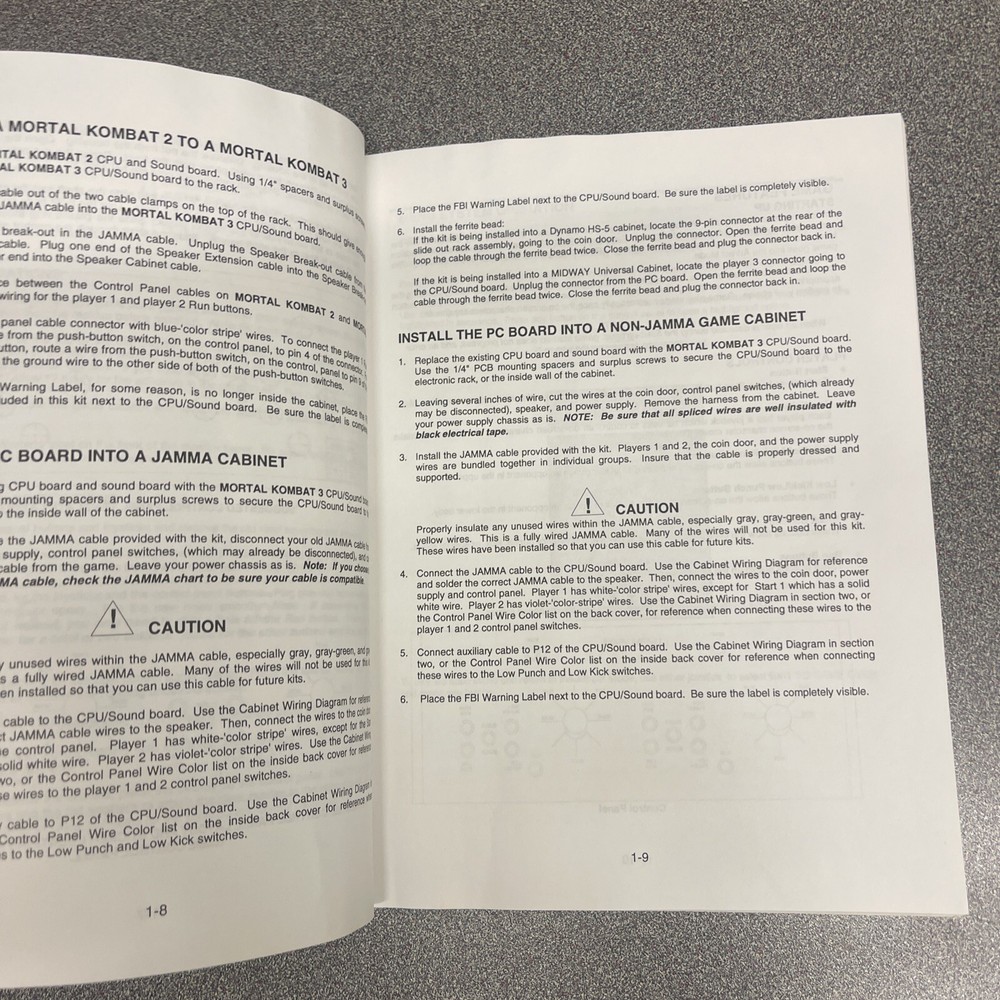 1995 Midway Mortal Kombat 3 Kit Operators Manual