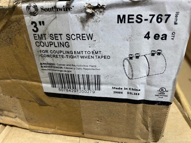 (4 Pack) Southwire MES-767 3" EMT Screw Coupling