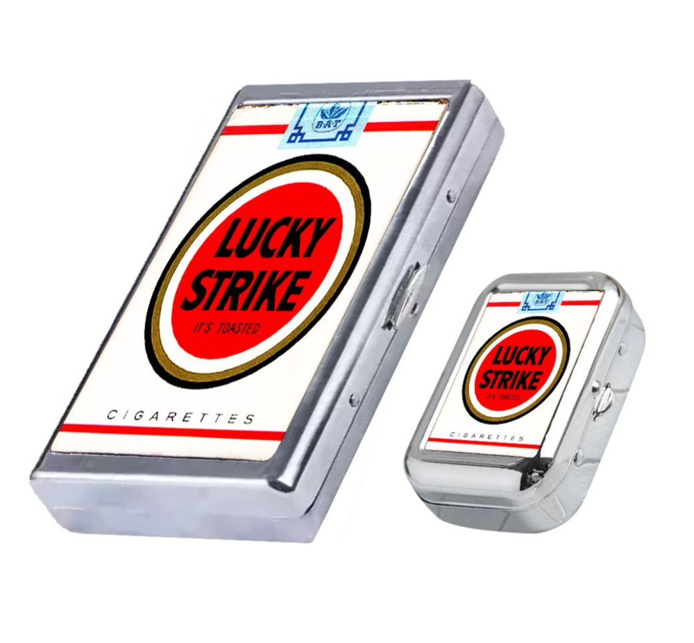 Cigarette case and ashtray set Lucky Strike advertisement Accessory