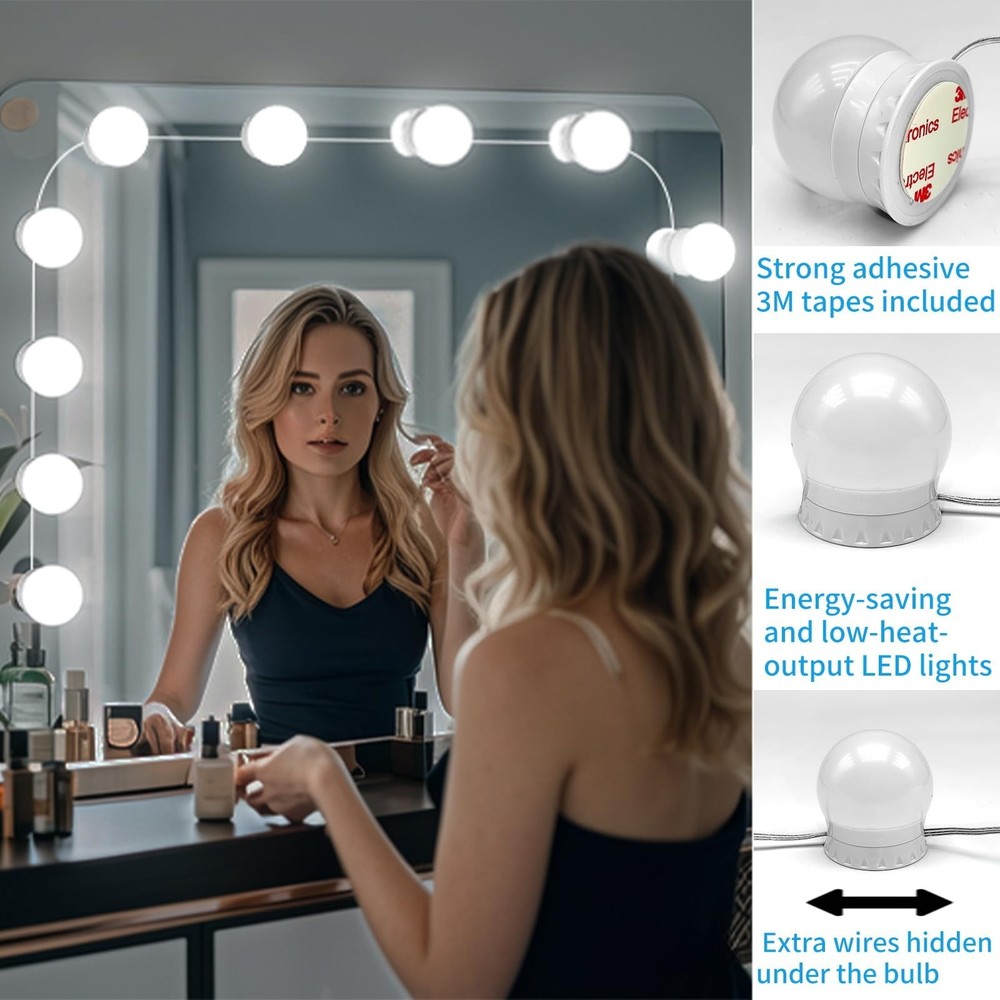 Hollywood Style Mirror Lights, 12 Dimmable Bulbs, Usb Powered, White