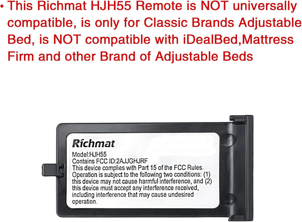 Richmat HJH55 Adjustable Bed Remote Control Replacement - Easy Setup