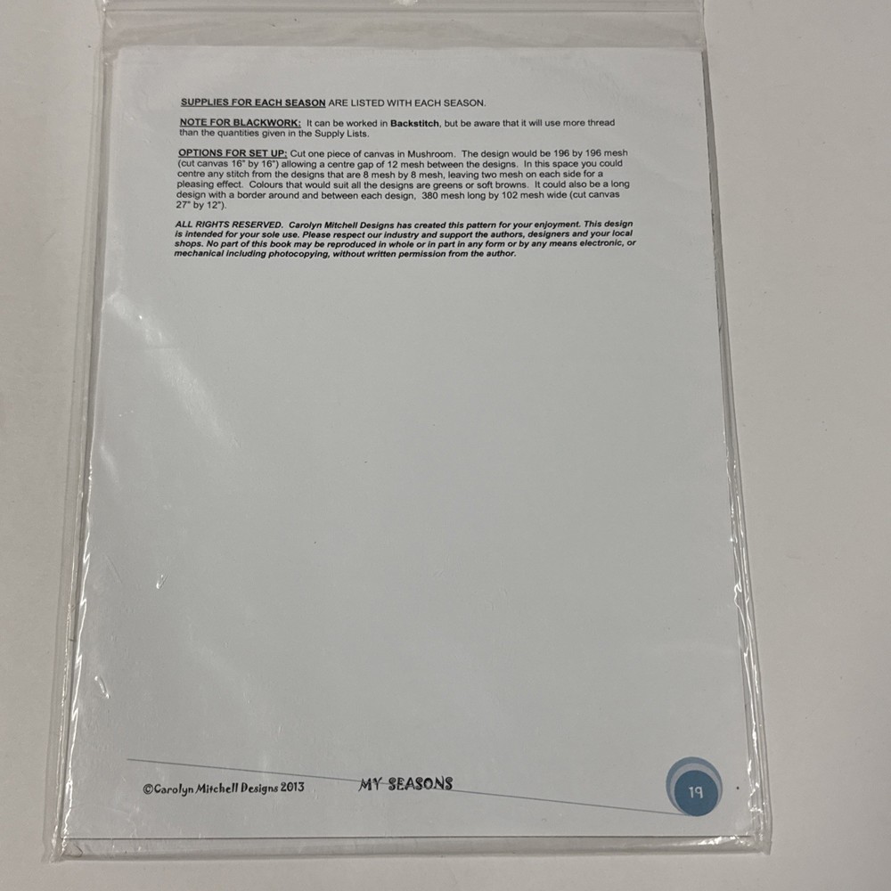 Carolyn Mitchell Designs Needlepoint Pattern Chart Only: My Seasons (2013)