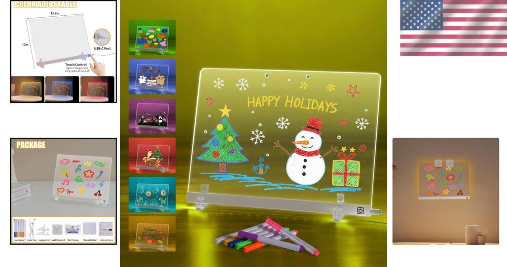 LED Doodle Glow Note Board 13.7''x10'' – 7 Colors for Creativity & Fun