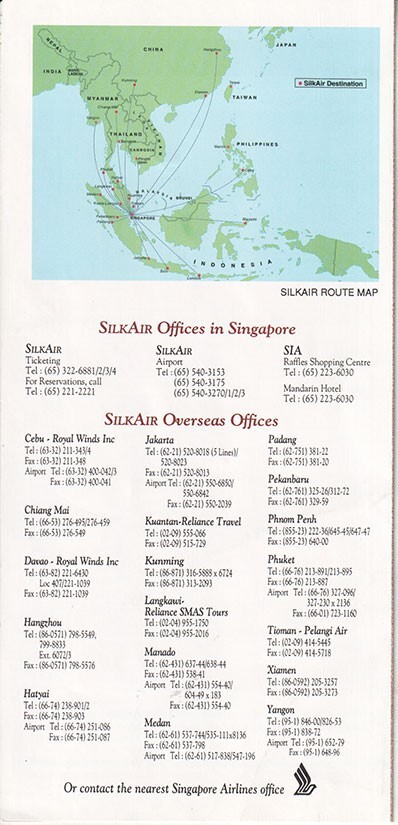 SilkAir timetable 1995/03/26