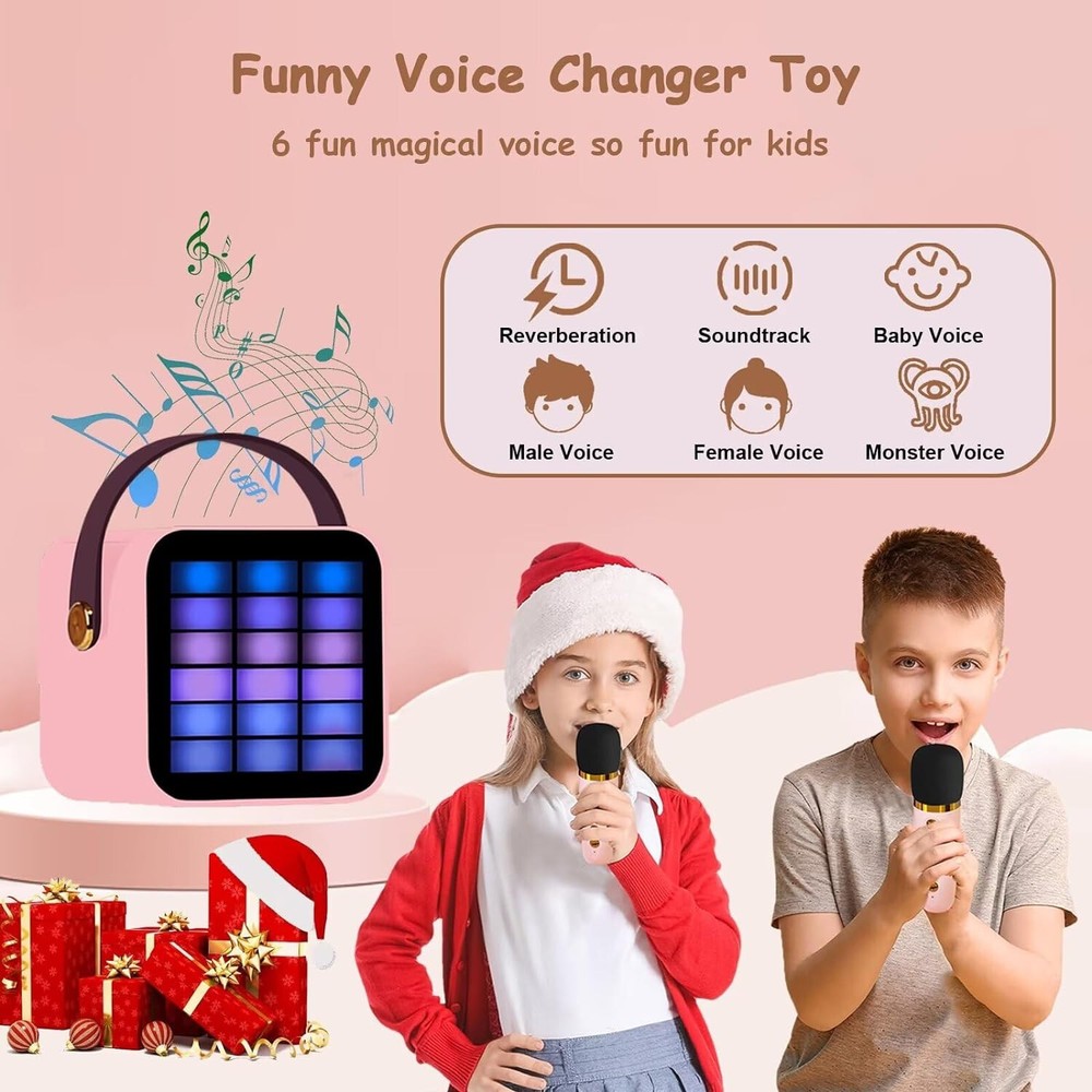 Mini Karaoke Machine for Kids with 2 Wireless Microphones Portable Bluetooth
