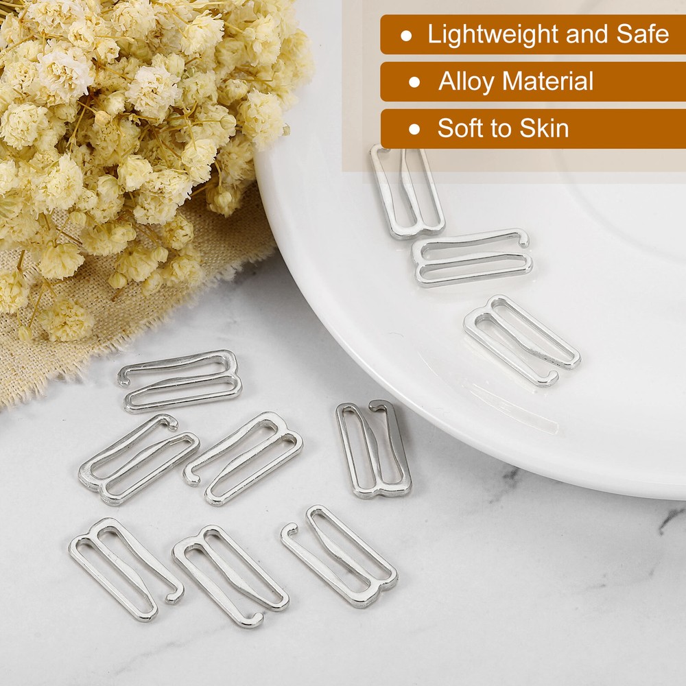 40 Pcs 15mm 9 Shape Bra Strap Hooks, Adjustment Slide Bra Strap Clips, Silver