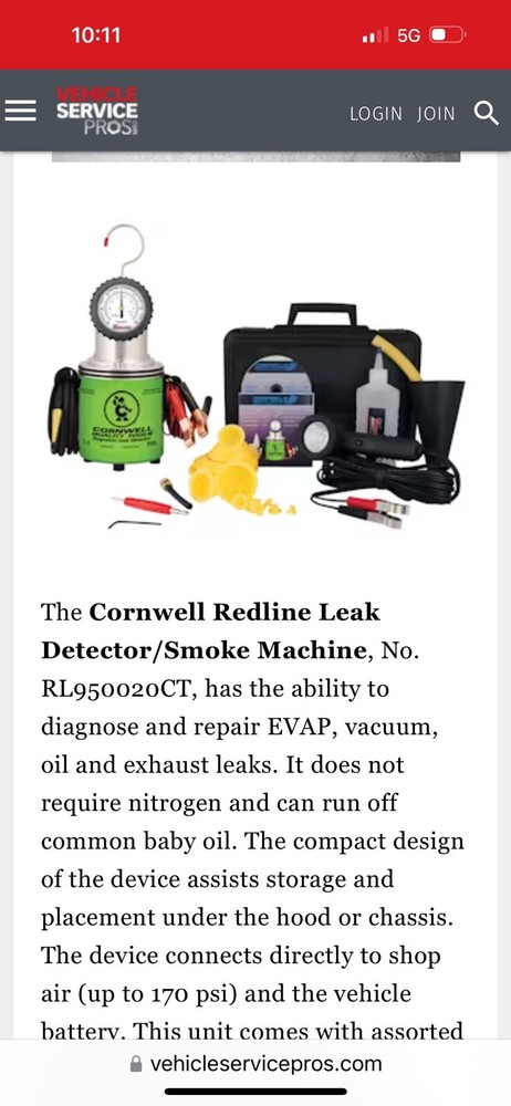 Cornwell Quality Tools Redline Leak Detector/Smoke Machine