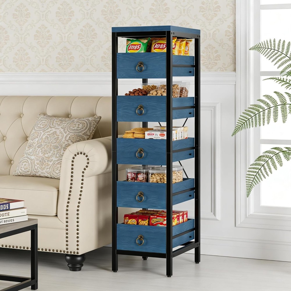 Multicolor Utility Wood 5-Tier Narrow Fruit & Vegetable Storage Rack for Kitchen