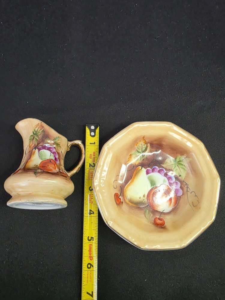 Vintage Lefton Hand Painted Miniature Pitcher And Basin Fruit Pattern