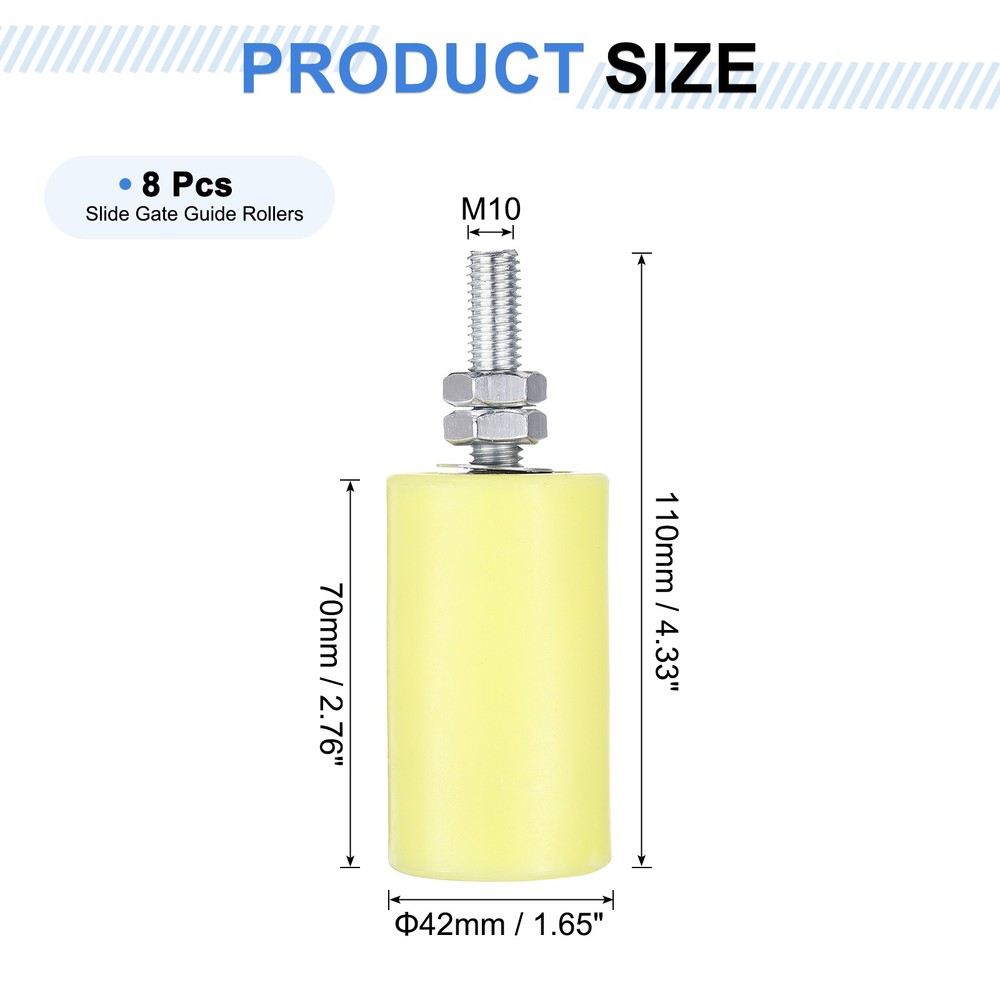 8Pcs Slide Gate Guide Roller 3" Nylon Sliding Gate Support Assembly, Yellow