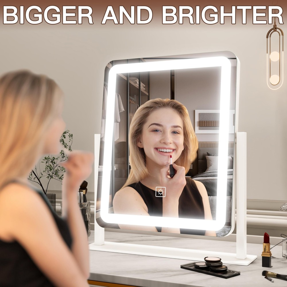 Vanity Mirror with Lights - 15"x12.6" LED Lighted Makeup Mirror, Large Makeup...