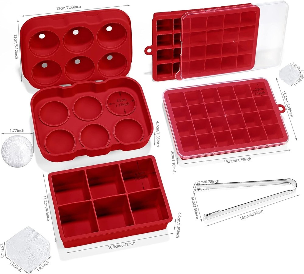 Silicone Ice Ball Maker Pieces, Small & Large Square Ice Cube Molds Tangs