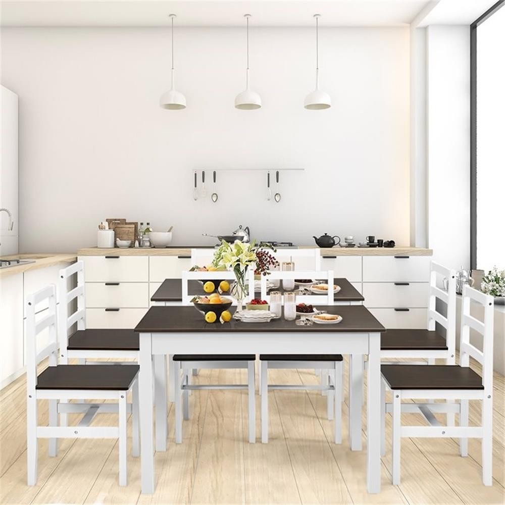 Pemberly Row 5-Pc Compact Solid Wood Dining Set with Table & 4 Chairs in Walnut