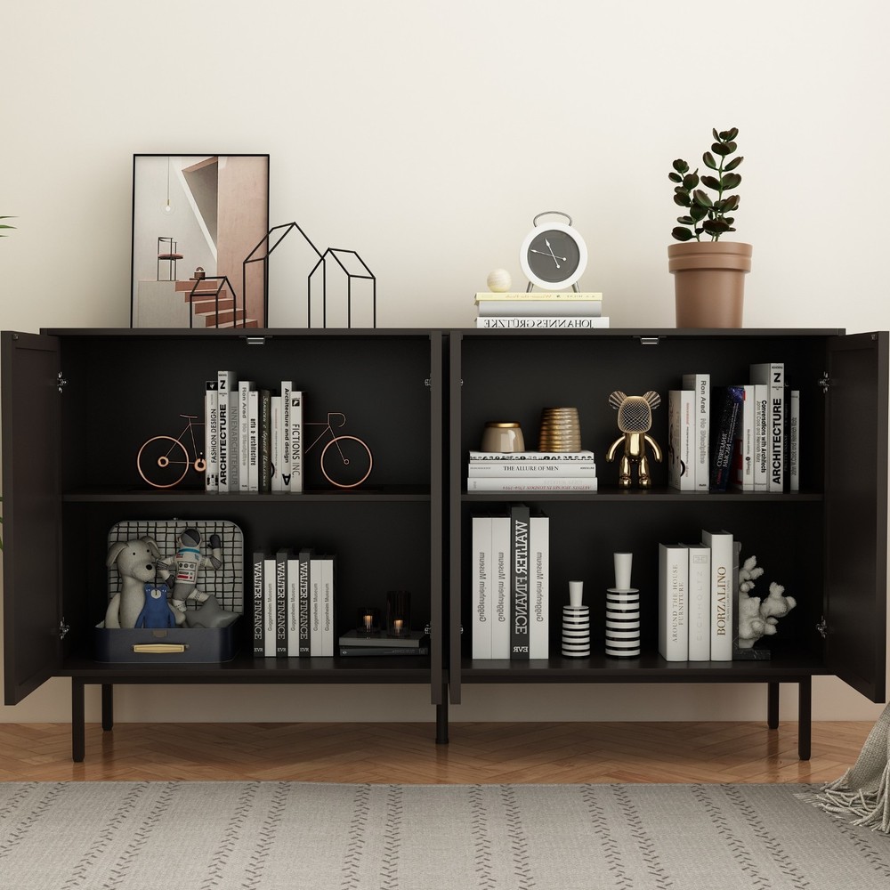 Modern Black Sunburst Wood Sideboard Buffet Accent Storage Cabinet Console Table
