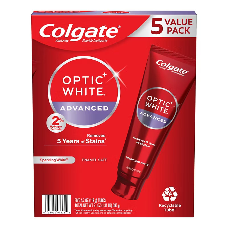 Colgate Optic White Advanced  Hydrogen Peroxide Toothpaste 4.2 oz 5 Pack