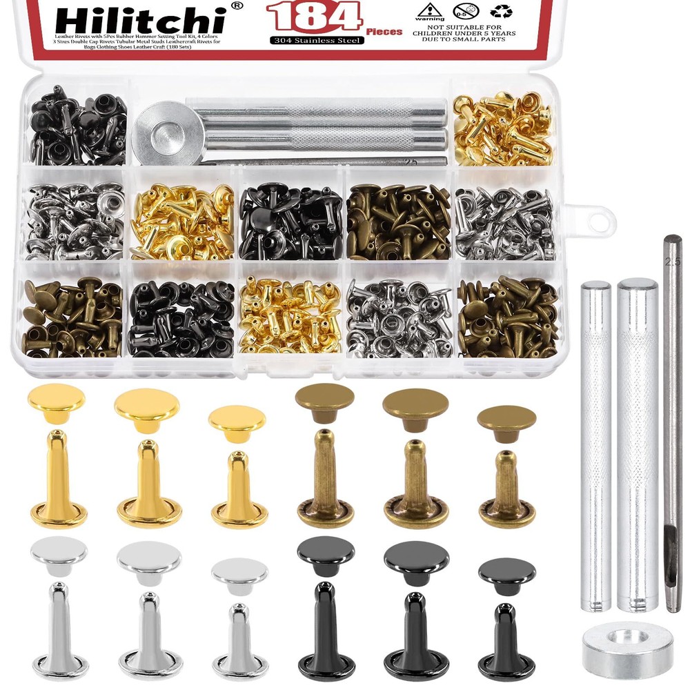 180 Sets 4 Colors Double Cap Rivets Leather Rivets Metal Studs Leather Studs ...