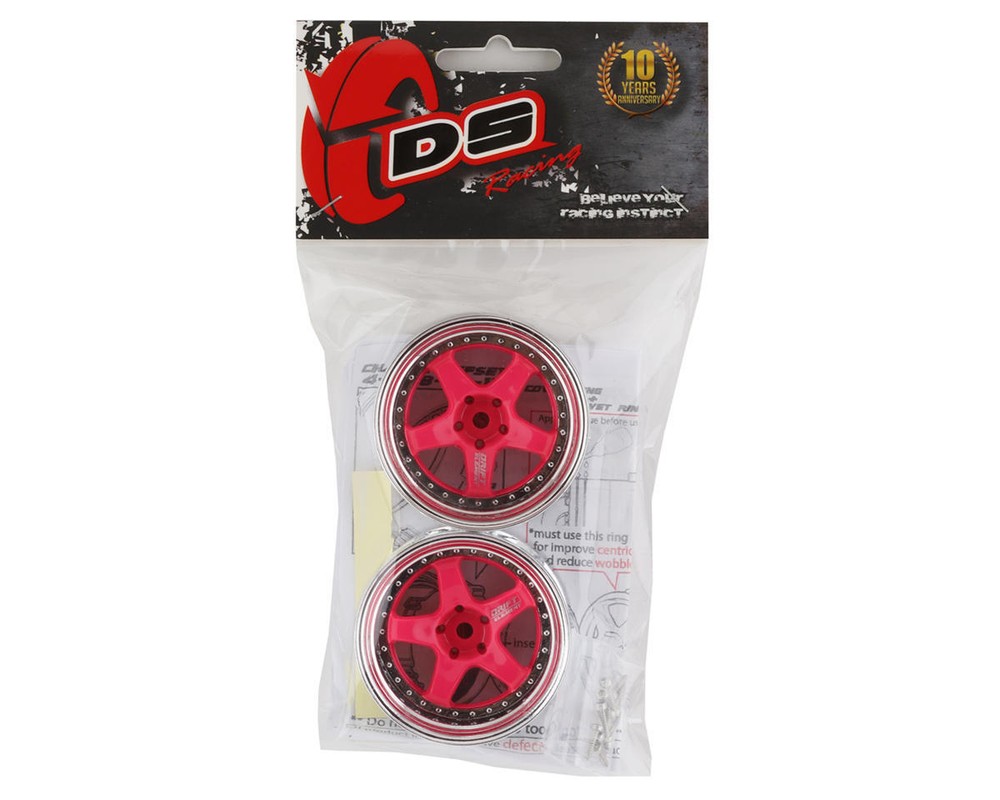 DS Racing Drift Element 5 Spoke Drift Wheel (Pink Face/Chrome Lip/Chrome Rivets)
