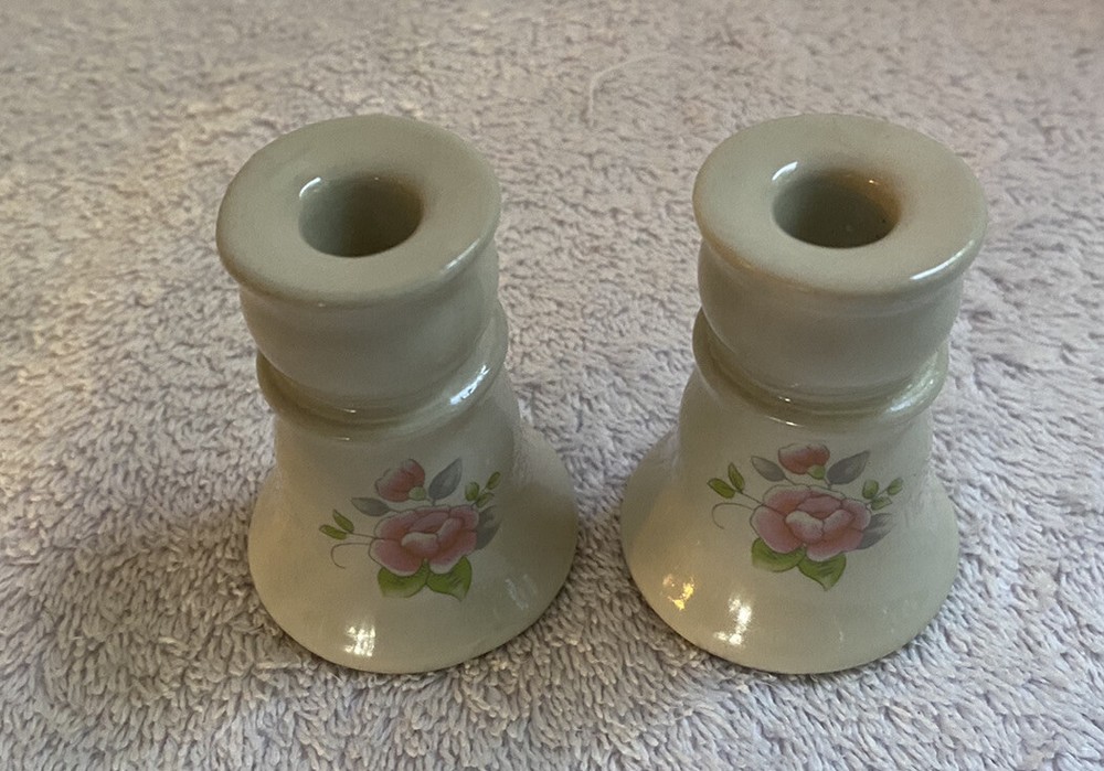 Strombecker Corp Dollhouse Pink Rose Candle Holders -2