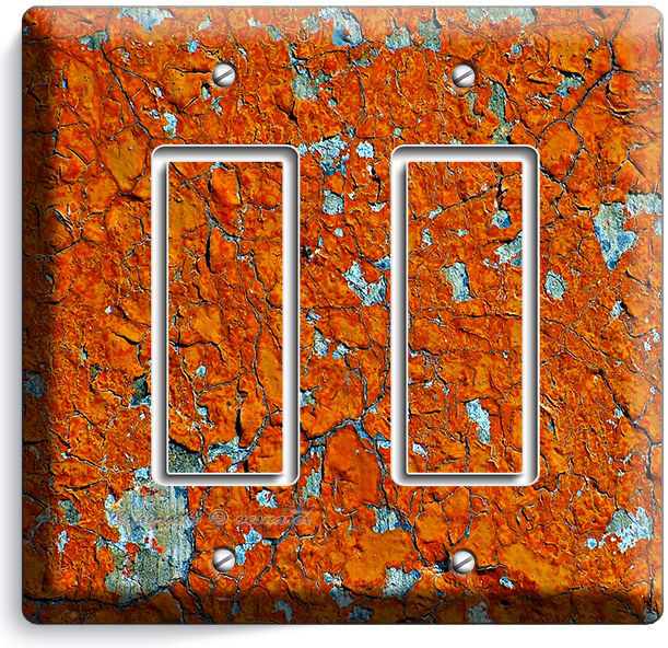 RUSTIC CRACKED RUST RUSTED DOUBLE GFCI LIGHT SWITCH WALL PLATE COVER MAN CAVE