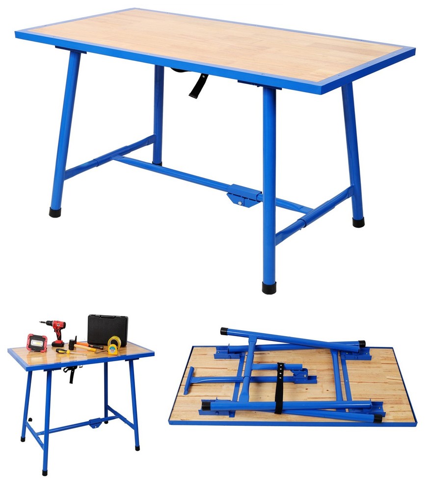Foldable Work Bench 660 Capacity Steel Frame Workstation Tool Bench for Garage