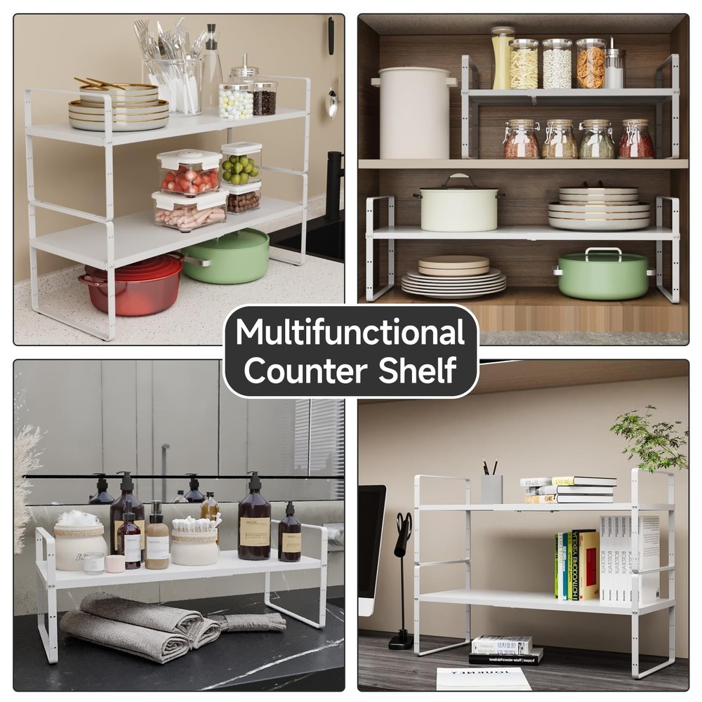 2Pack 16.5-27’’L Expandable Kitchen Shelf Organizer, Stackable Shelv