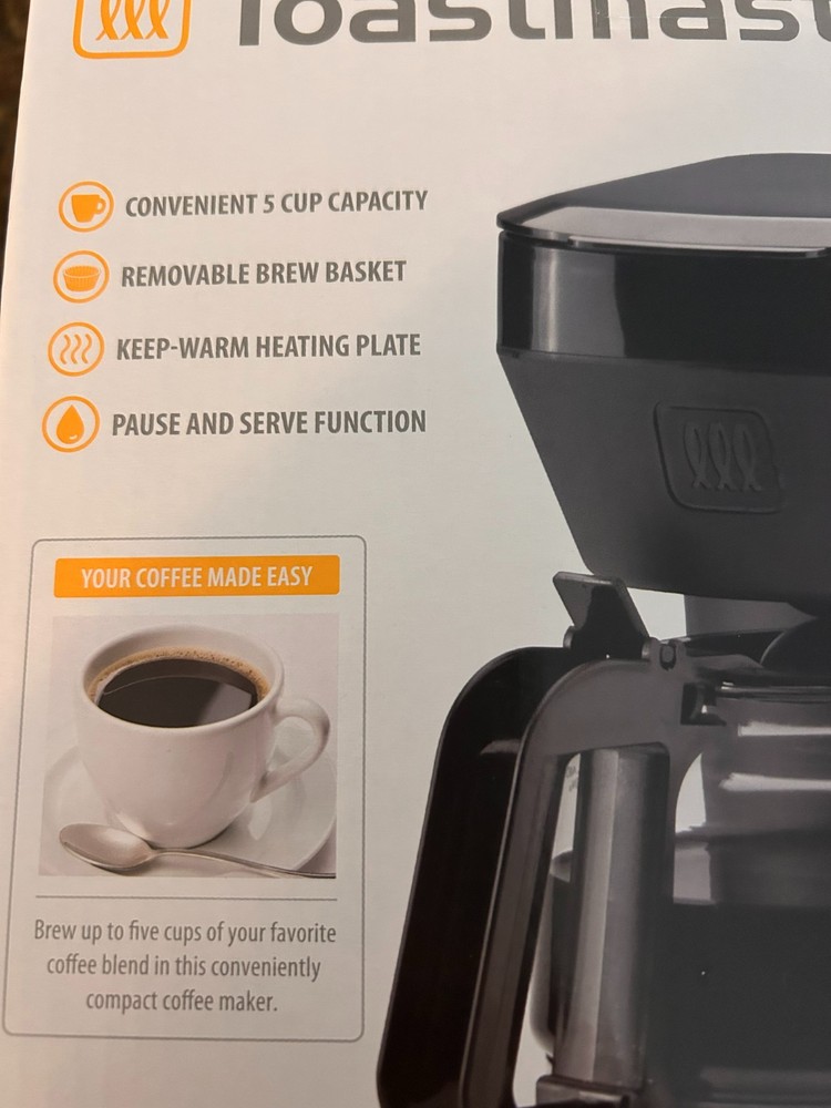 Toastmaster Black 5 Cup Coffee Maker Glass Carafe - Pause & Serve Function