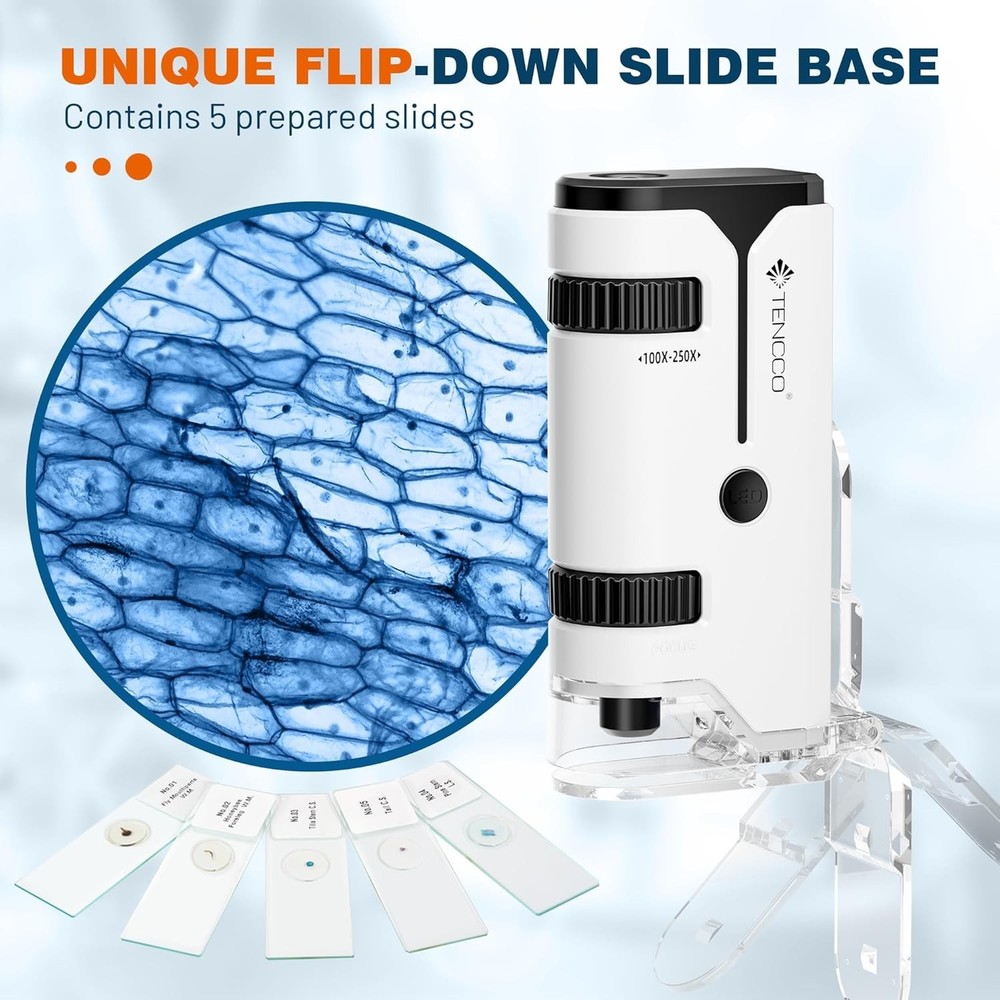 "100X-250X Mini Pocket Microscope for Kids Adults, Protable Handheld Microscope