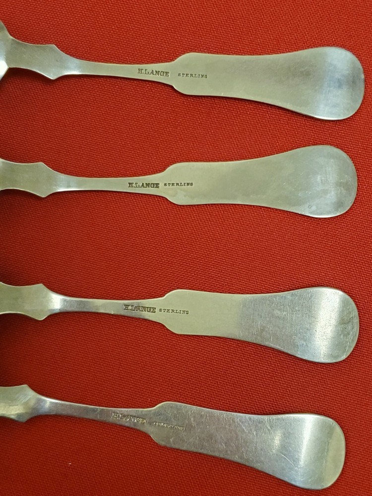 4 Sterling Silver Fiddle Pattern Teaspoons Marked H. Lange #11383