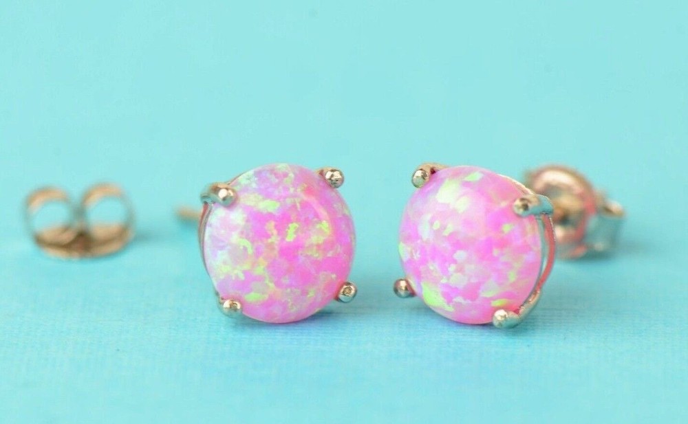 925 Sterling Silver Round Opal stud Earrings