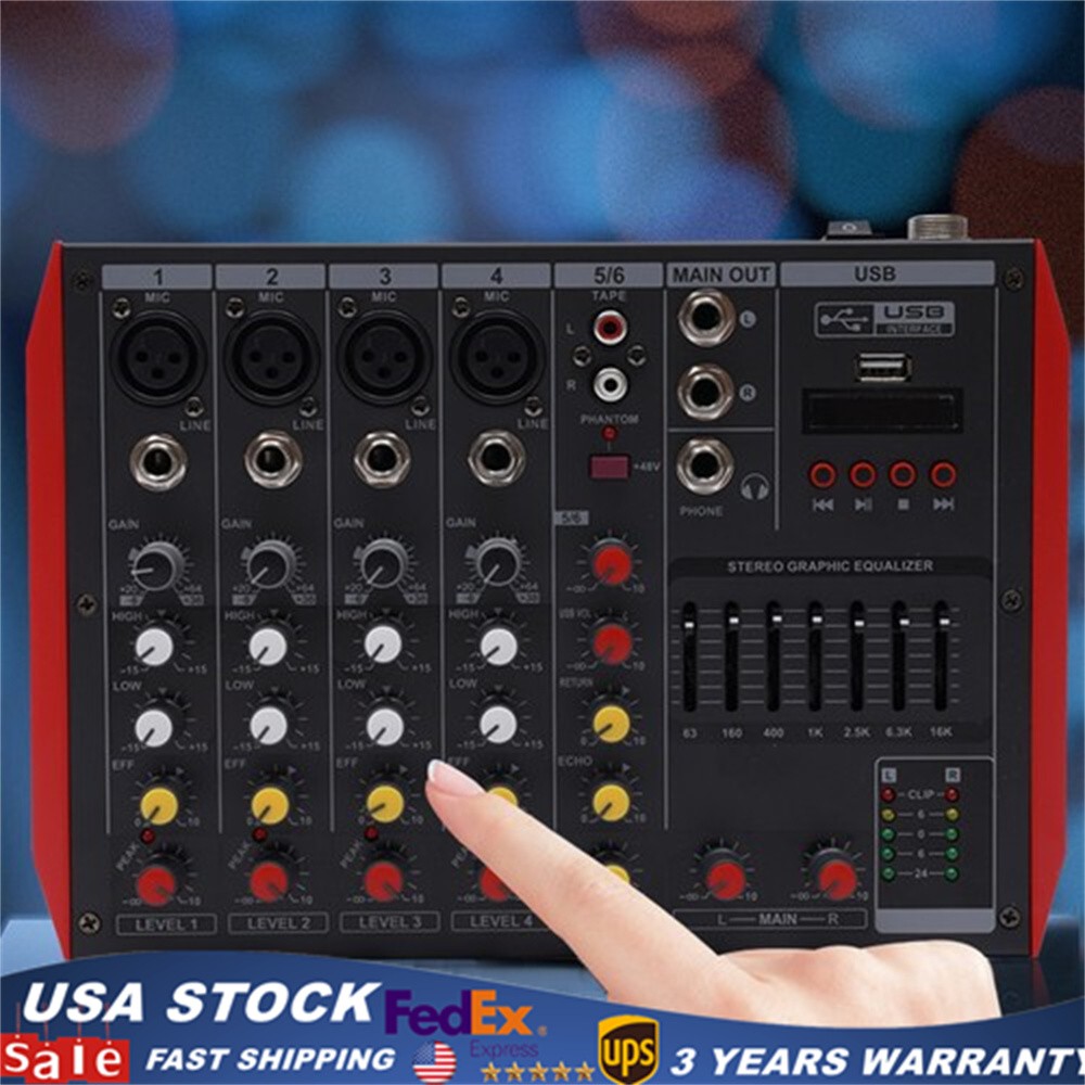 6-Channel Bluetooth Audio Mixer with Digital Effects and Phantom Power