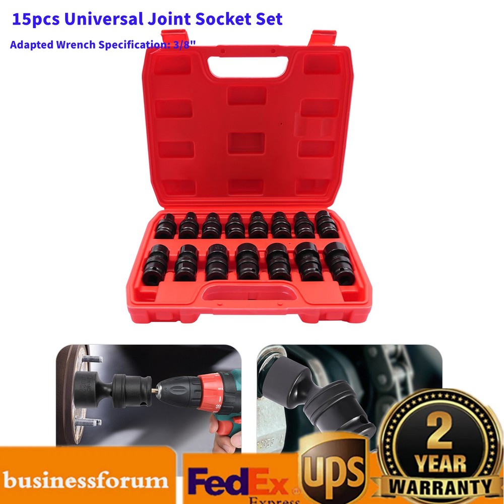 15PCS Universal Joint Socket Set 8-22mm Socket Set Swivel Socket Set 3/8" w/Case