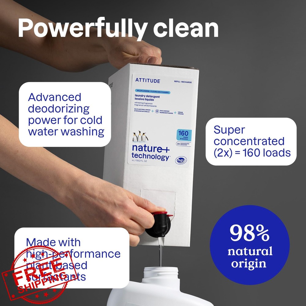 ATTITUDE Laundry Detergent Refill Lavender 160 Loads EWG Verified