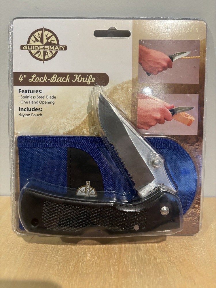 Guidesman 4" Combo Blade Lock-Back Knife Black W/ Nylon Blue Pouch  - New