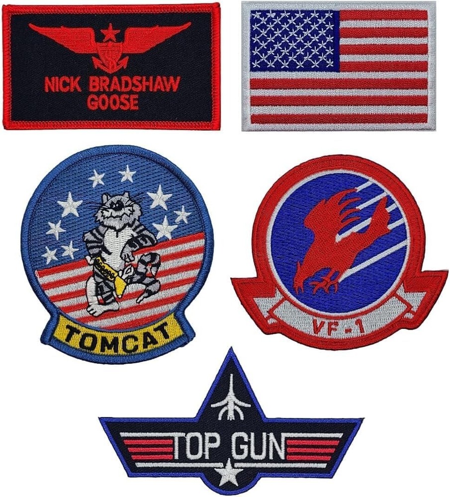 Goose Nick Bradshaw Navy Fighter School Patch 5pc Bundle - Hook Fastener Backing