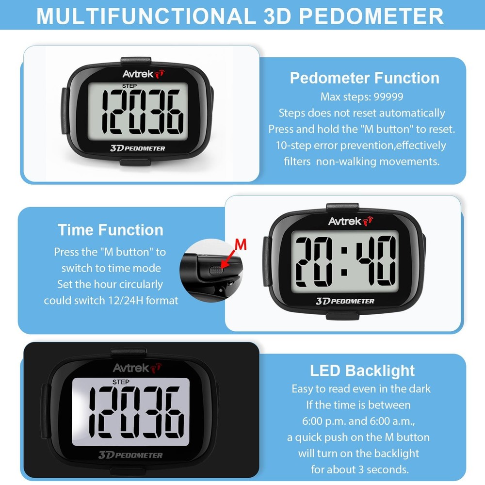 Accurate 3D Step Counter Pedometer Tracker for Walking Simple Pocket Pedomete...