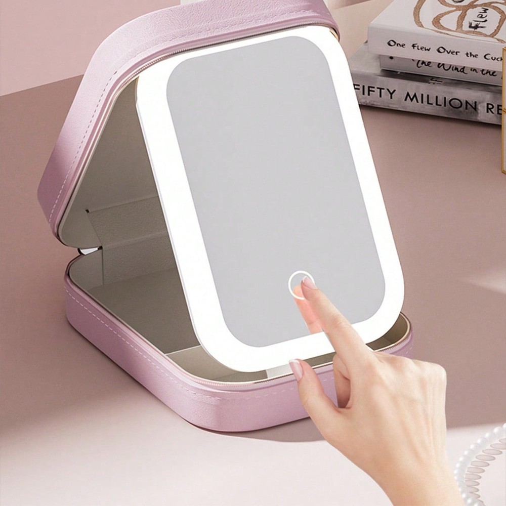 Travel Makeup Mirror With Light,Smart Touch 3-Colors Dimmable Makeup Case US