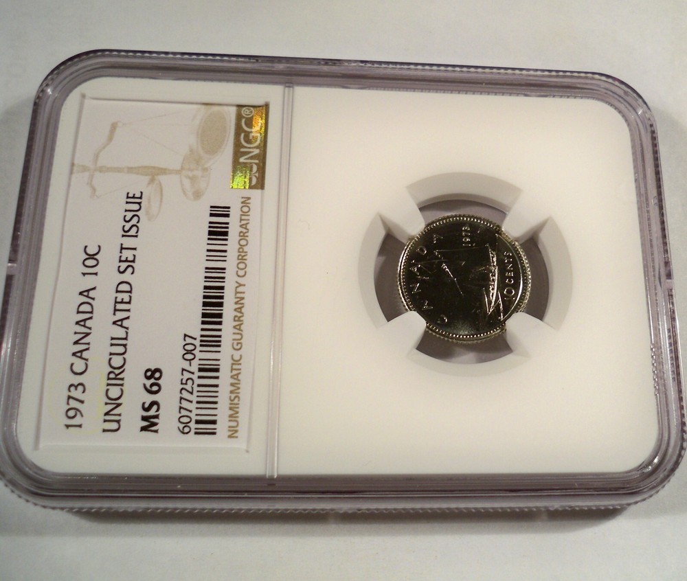 1973 10c NGC MS68 CANADA DIME BLUENOSE MINT UNCIRCULATED SET MS 68