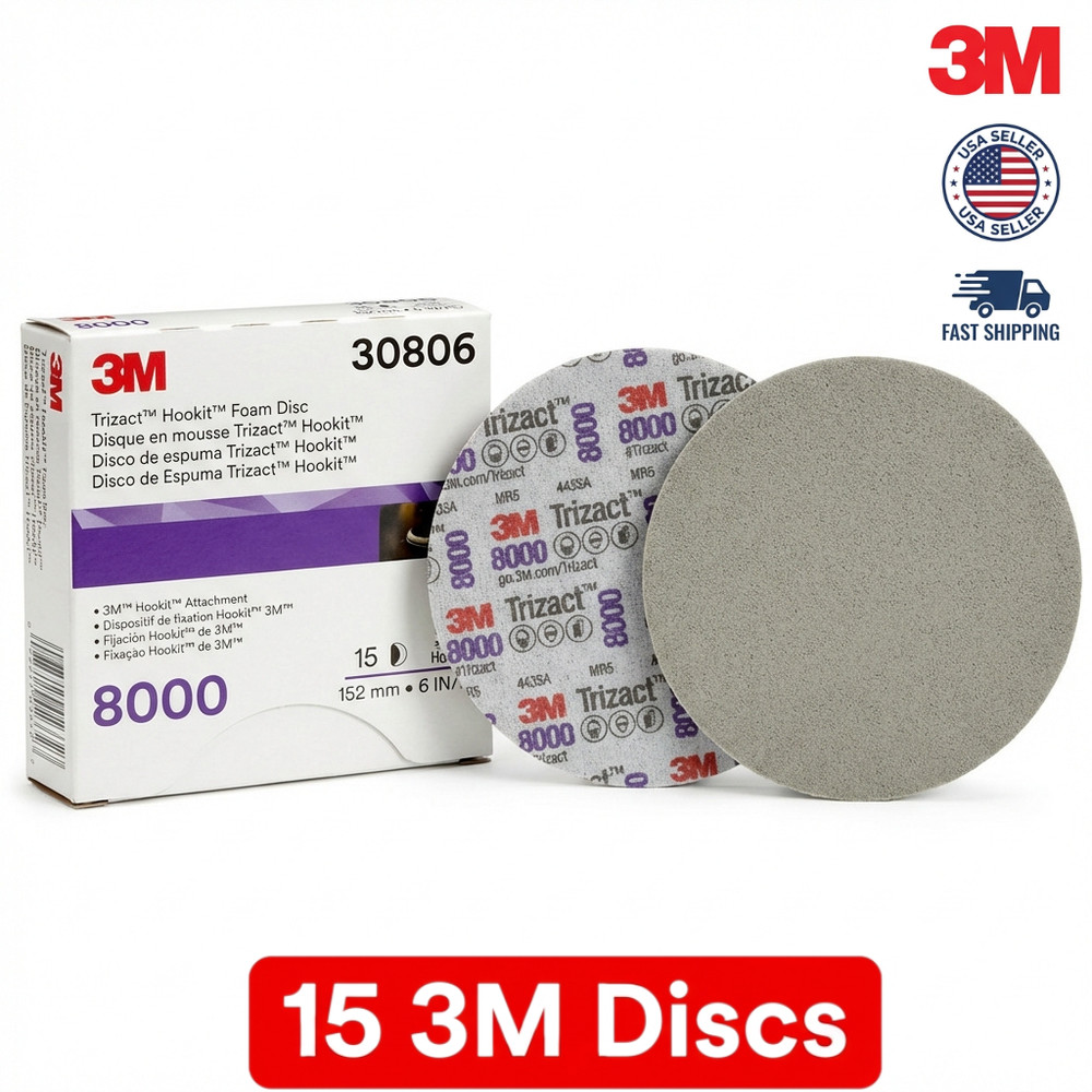 3M 30806 Trizact Hookit 6" Foam Discs, 8000 Grit Hook & Loop, 15 Discs GENUINE